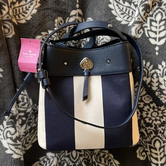 Kate Spade Marti Small Bucket Bag Even Stripe Blazer Blue - Picture 13 of 16